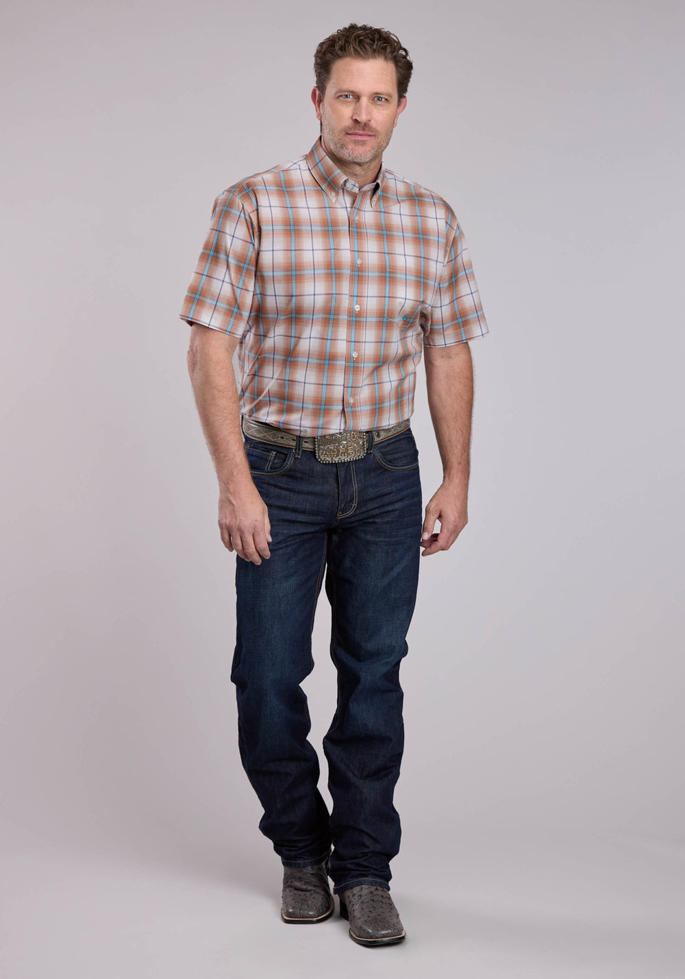 MENS ROPER SALTILLO PLAID SHORT SLEEVE BUTTON SHIRT