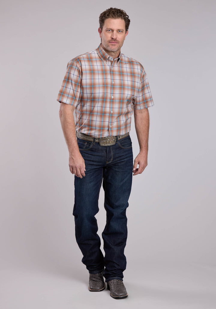 MENS ROPER SALTILLO PLAID SHORT SLEEVE BUTTON SHIRT