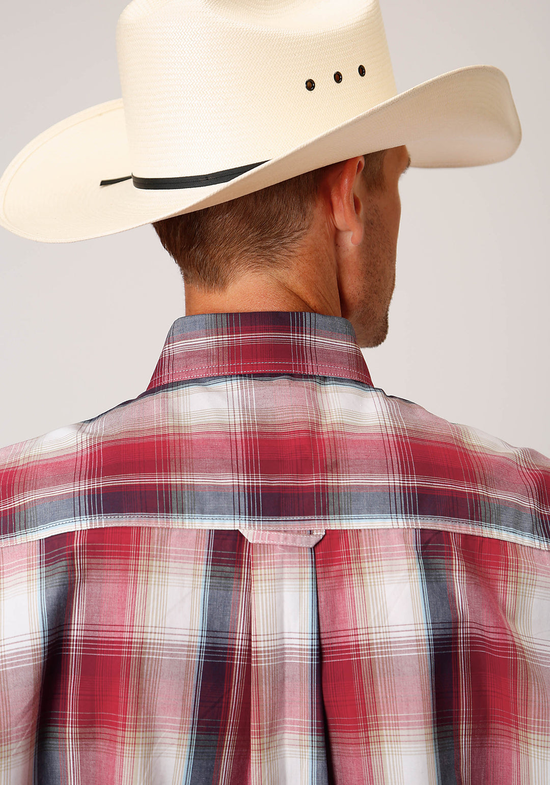 MENS SHORT SLEEVE BUTTON RED APPLE PLAID WESTERN SHIRT