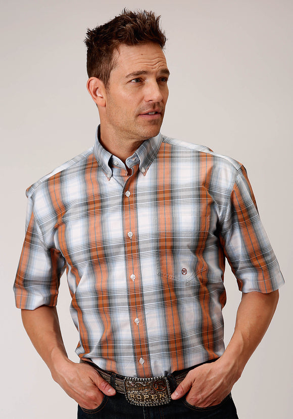 MENS SHORT SLEEVE BUTTON DUSK OMBRE WESTERN SHIRT
