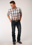 MENS SHORT SLEEVE BUTTON DUSK OMBRE WESTERN SHIRT