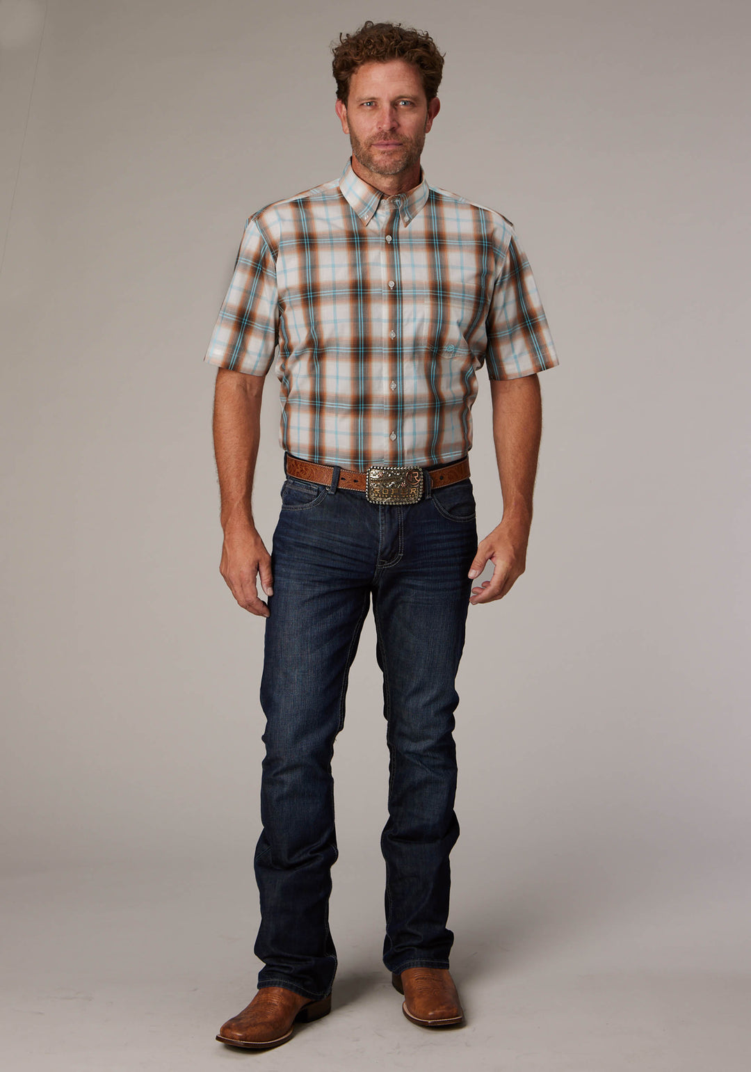 MENS DESERT SPRING PLAID SHORT SLEEVE BUTTON WESTERN SHIRT