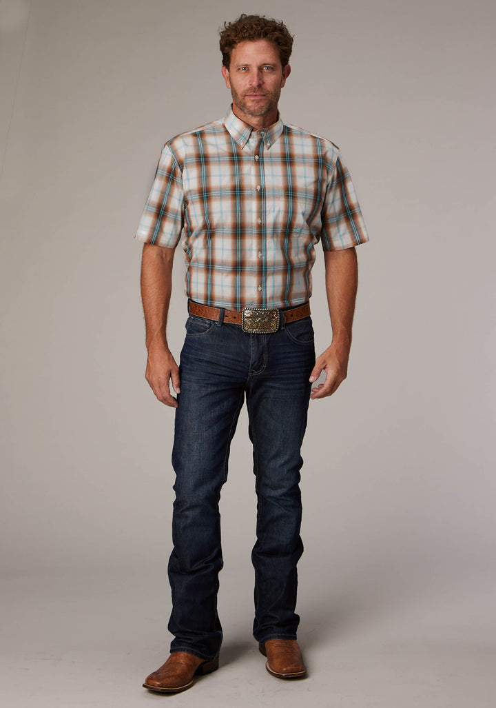 MENS DESERT SPRING PLAID SHORT SLEEVE BUTTON WESTERN SHIRT