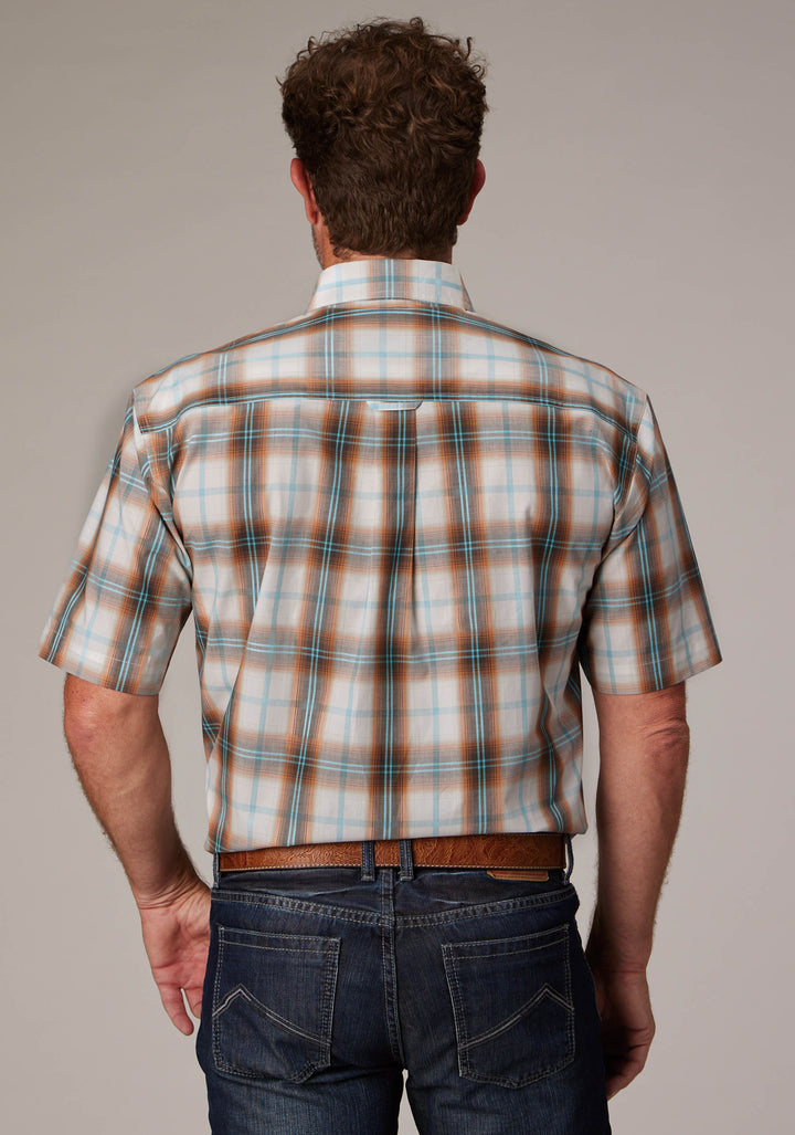 MENS DESERT SPRING PLAID SHORT SLEEVE BUTTON WESTERN SHIRT