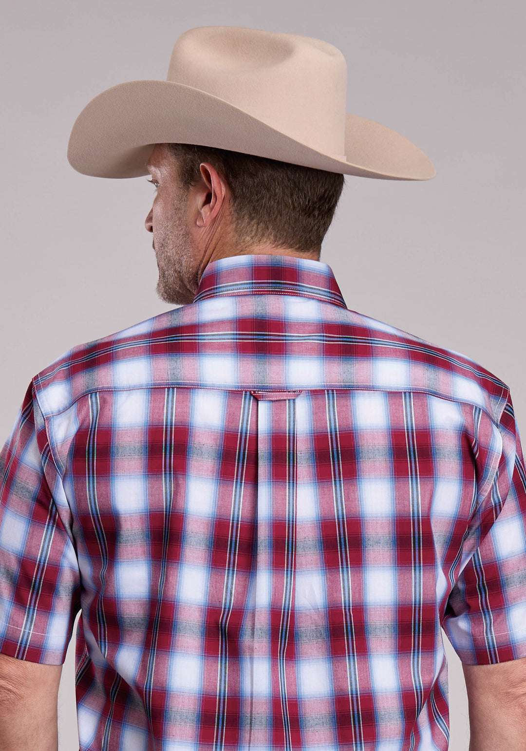 MENS ROPER BALL PARK PLAID SHORT SLEEVE BUTTON SHIRT