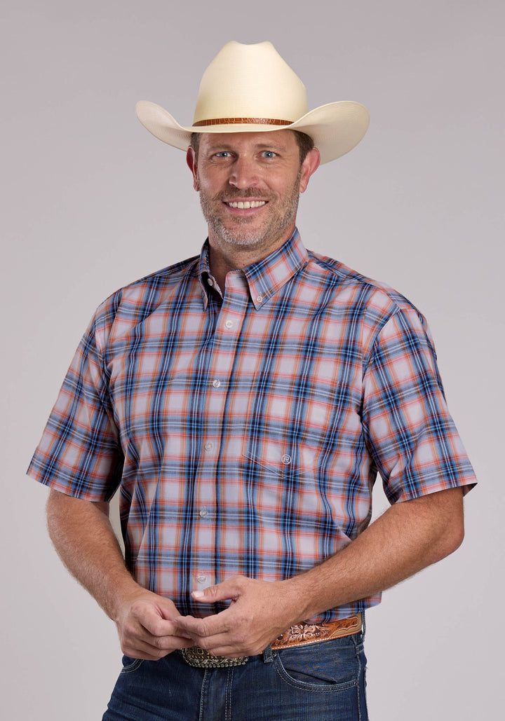 MENS ROPER BREEZY PLAID SHORT SLEEVE BUTTON SHIRT
