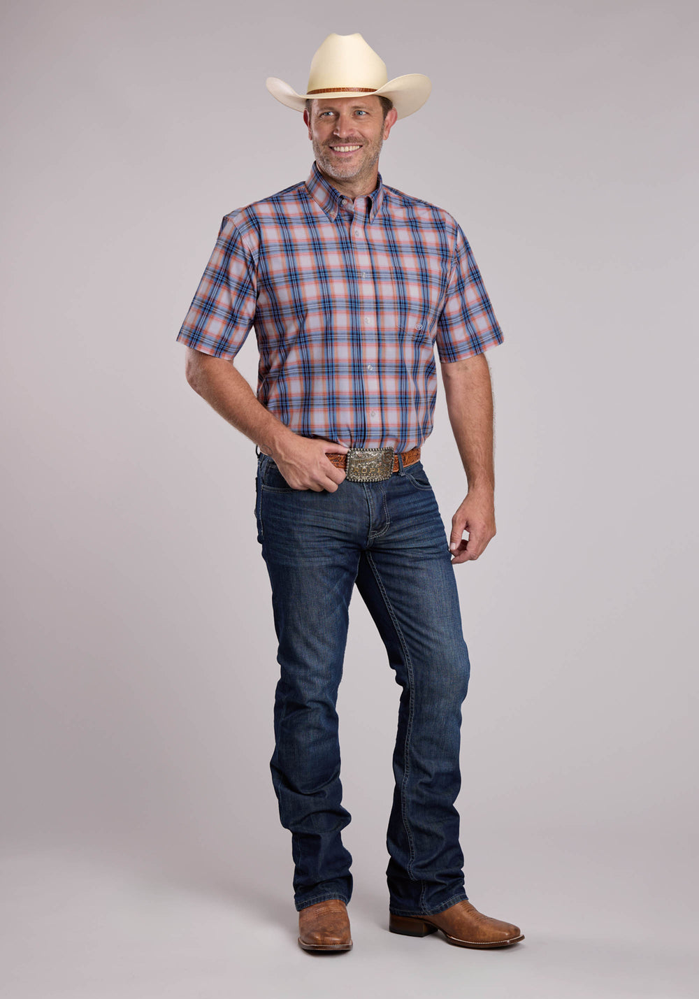 MENS ROPER BREEZY PLAID SHORT SLEEVE BUTTON SHIRT