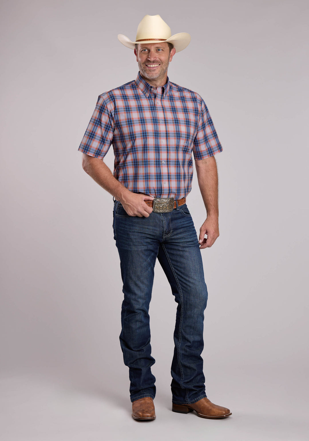 MENS ROPER BREEZY PLAID SHORT SLEEVE BUTTON SHIRT