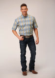 MENS SHORT SLEEVE BUTTON SANDY PLAID WESTERN SHIRT