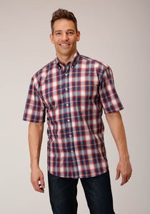 MENS SHORT SLEEVE BUTTON INDEPENDENCE PLAID WESTERN SHIRT