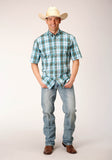 MENS SHORT SLEEVE BUTTON MEADOW PLAID WESTERN SHIRT