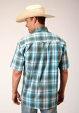 MENS SHORT SLEEVE BUTTON MEADOW PLAID WESTERN SHIRT