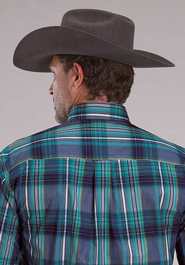 MENS MEADOW PLAID SHORT SLEEVE BUTTON WESTERN SHIRT