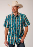 MENS SHORT SLEEVE SNAP AZTEC STRIPE WESTERN SHIRT