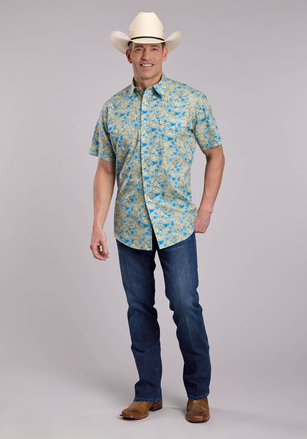 MENS ROPER HIBISCUS DREAMS PRINT SHORT SLEEVE SNAP SHIRT