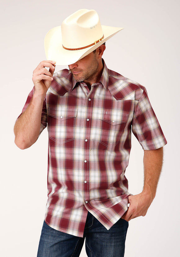 MENS SHORT SLEEVE SNAP RED OMBRE WESTERN SHIRT - TALL FIT