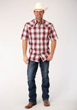 MENS SHORT SLEEVE SNAP RED OMBRE WESTERN SHIRT - TALL FIT