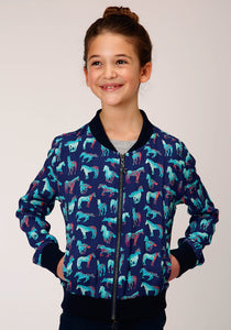 GIRLS ZIP  PRINT RAYON BOMBER STYLE JACKET FRONT JACKET