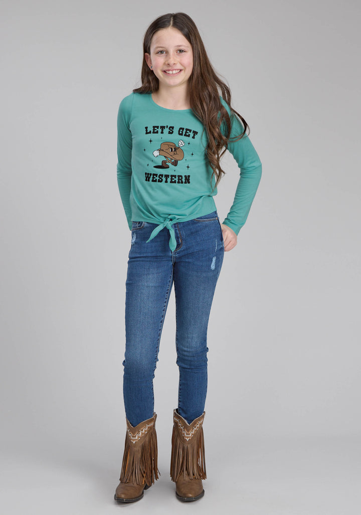 GIRLS POLY RAYON SCOOP NECK TEE LONG SLEEVE PULLOVER WESTERN SHIRT