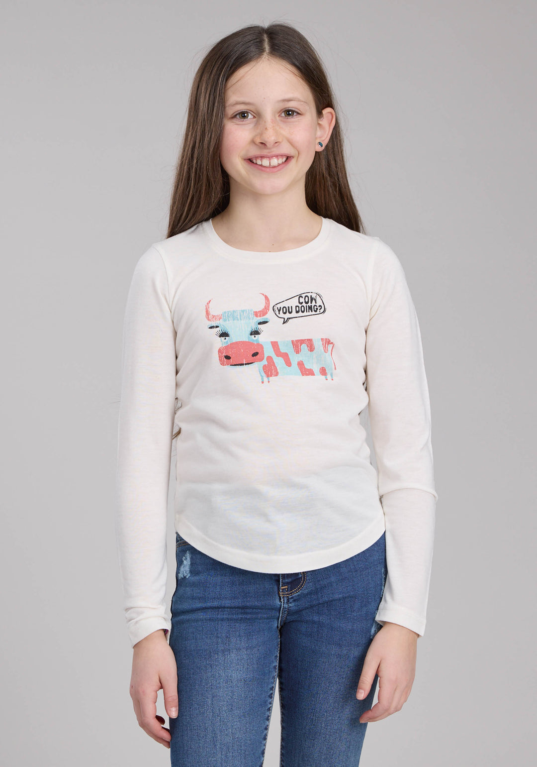 GIRLS POLY RAYON SCOOP NECK TEE LONG SLEEVE PULLOVER WESTERN SHIRT