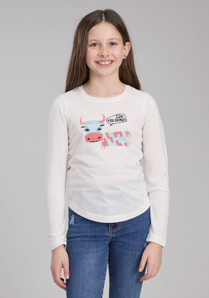 GIRLS POLY RAYON SCOOP NECK TEE LONG SLEEVE PULLOVER WESTERN SHIRT