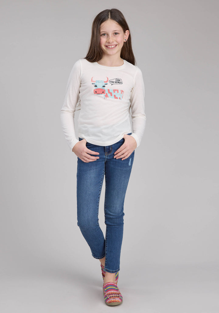 GIRLS POLY RAYON SCOOP NECK TEE LONG SLEEVE PULLOVER WESTERN SHIRT