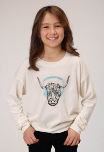 GIRLS LONG SLEEVE KNIT POLY RAYON CREAM BOXY FIT T T-SHIRT