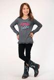 GIRLS LONG SLEEVE KNIT HEATHER GREY POLY RAYON LONG SLEEVE  RUFFLE T T-SHIRT