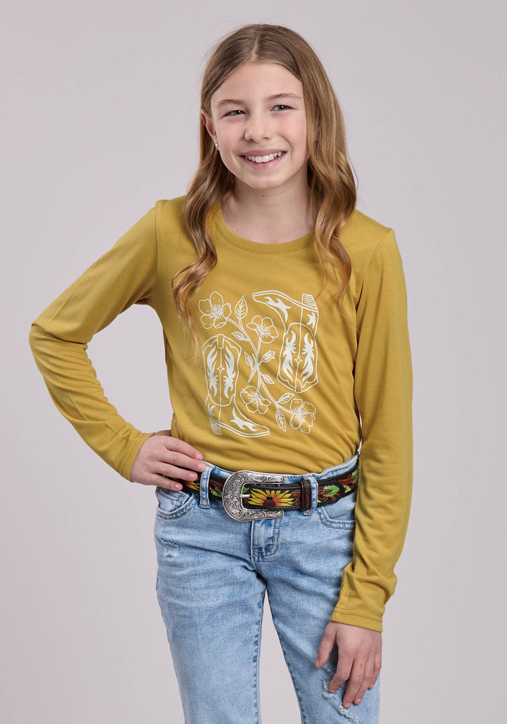 GIRLS LONG SLEEVE PULLOVER POLY RAYON JERSEY TEE WESTERN SHIRT