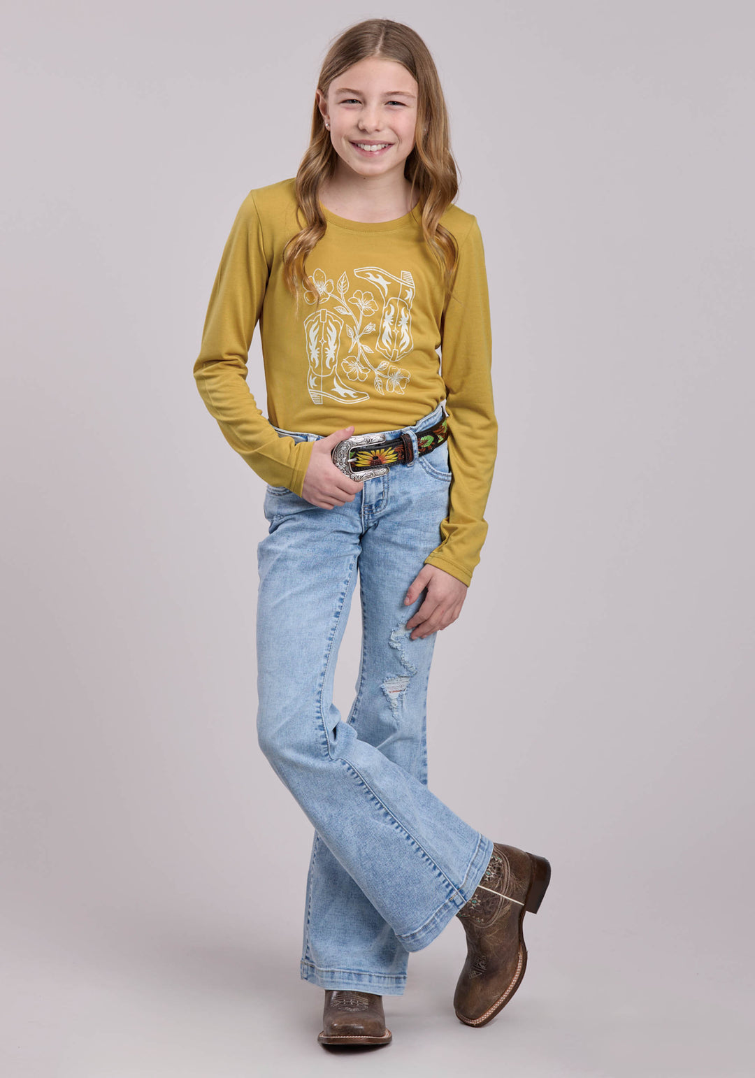 GIRLS LONG SLEEVE PULLOVER POLY RAYON JERSEY TEE WESTERN SHIRT