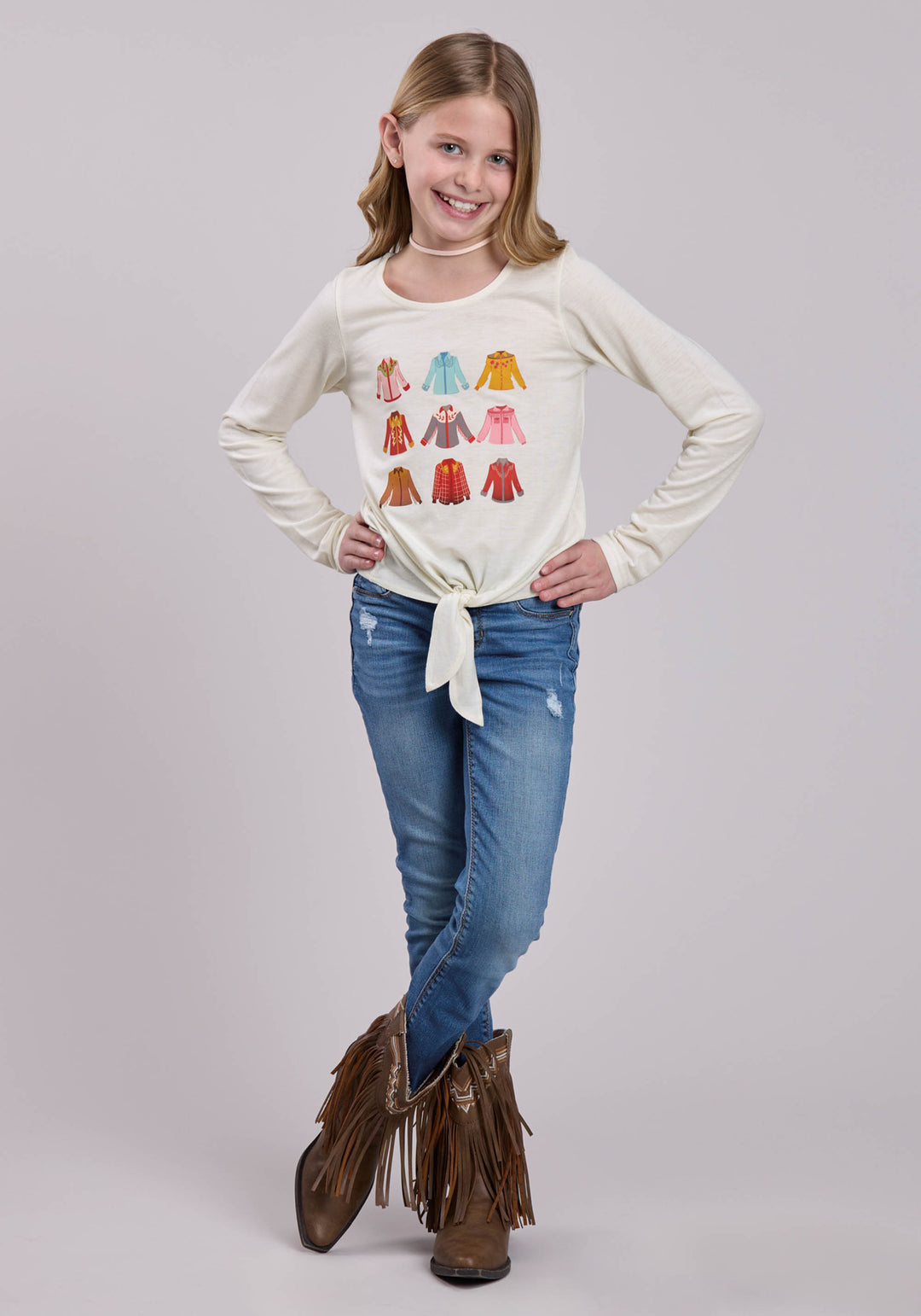 GIRLS LONG SLEEVE PULLOVER POLY RAYON LS JERSEY TEE WESTERN SHIRT