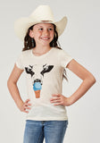 GIRLS SHORT SLEEVE POLY RAYON CREAM WESTERN T SHIRT WITH SCREEN PRINT DECORATION