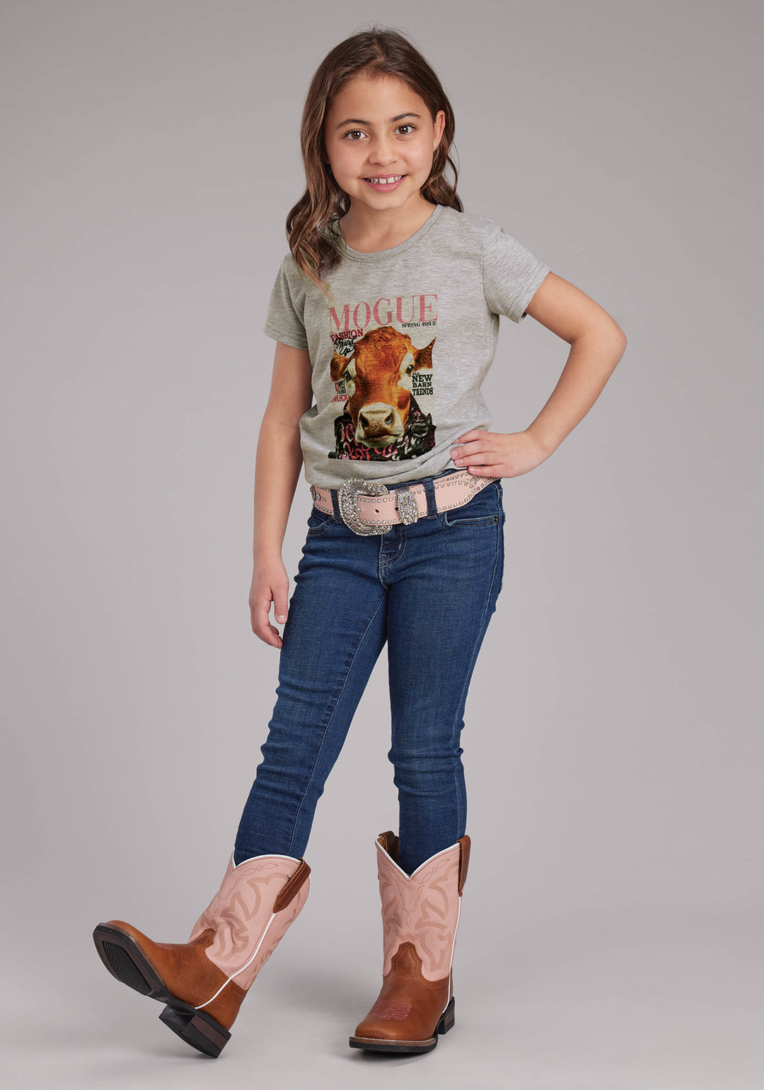 GIRLS COTTON POLY JERSEY SS TEE SHORT SLEEVE PULLOVER WESTERN SHIRT