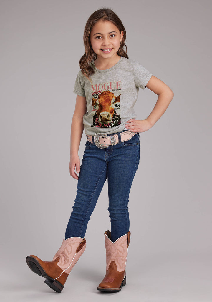 GIRLS COTTON POLY JERSEY SS TEE SHORT SLEEVE PULLOVER WESTERN SHIRT