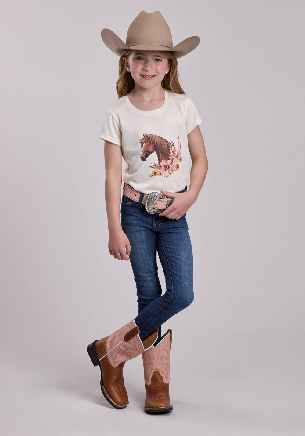 GIRLS ROPER POLY RAYON JERSEY CREW NECK SHORT SLEEVE SHIRT