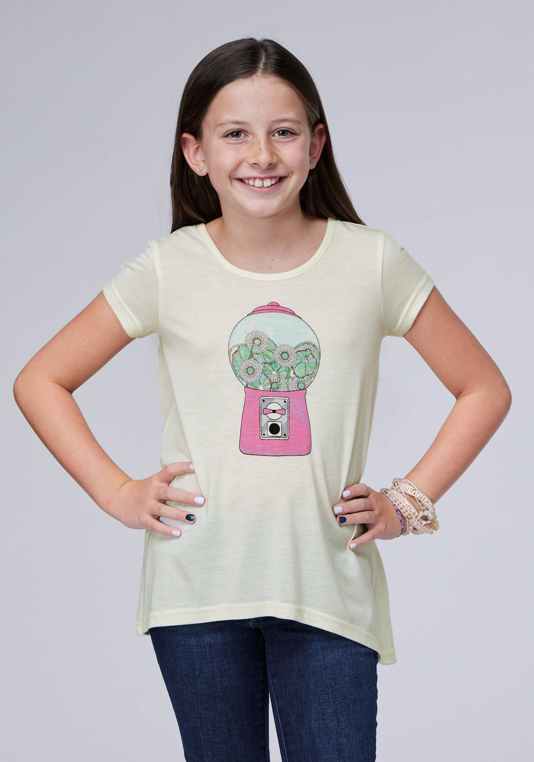 GIRLS POLY RAYON KNIT JERSEY SWING TEE SHORT SLEEVE PULLOVER WESTERN SHIRT