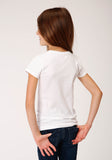 GIRLS WHITE WITH TURQUOISE HORSE SCREEN PRINT SHORT SLEEVE KNIT T-SHIRT
