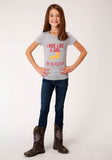 GIRLS GRAY WITH RIDE LIKE A GIRL SCREEN PRINT SHORT SLEEVE KNIT T-SHIRT