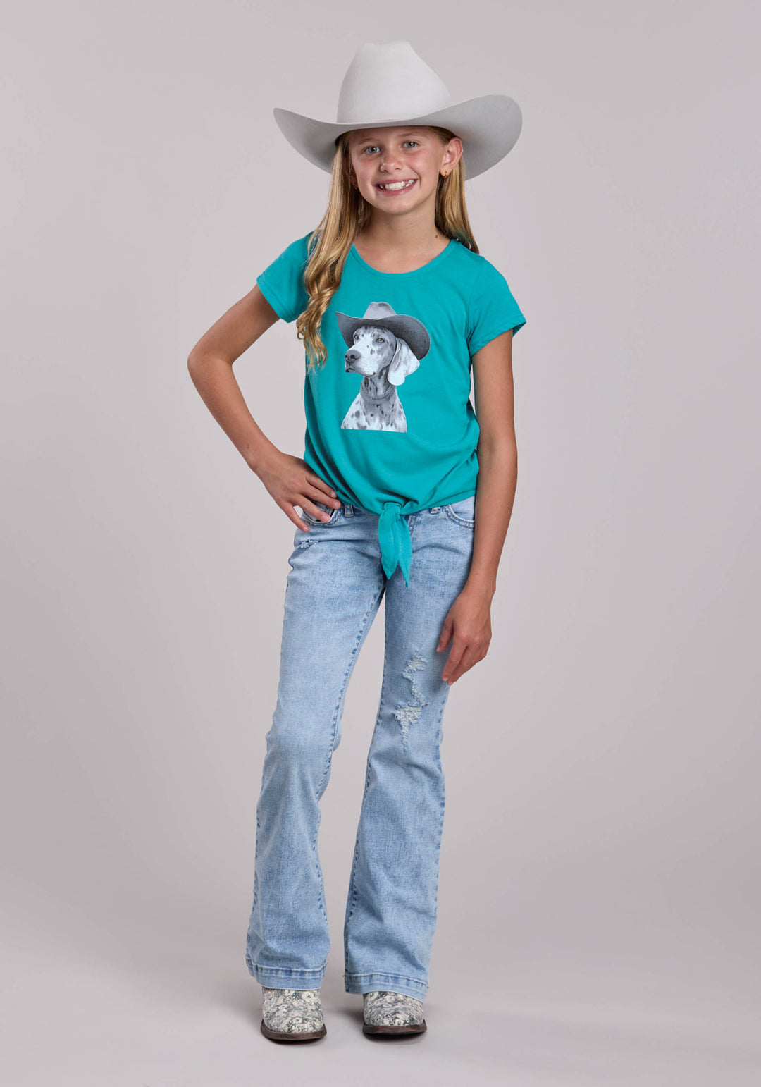 GIRLS ROPER POLY RAYON JERSEY FRONT TIE SHORT SLEEVE SHIRT
