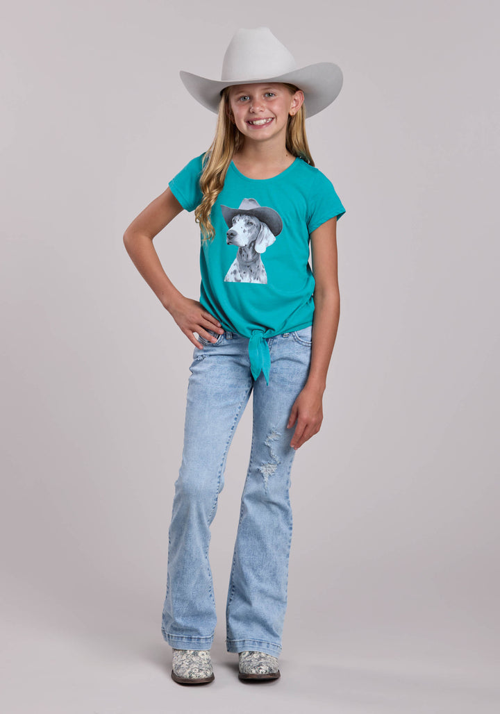 GIRLS ROPER POLY RAYON JERSEY FRONT TIE SHORT SLEEVE SHIRT