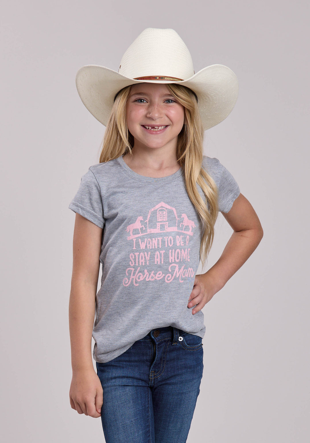 GIRLS ROPER POLY RAYON HEATHER GREY JERSEY SHORT SLEEVE SHIRT