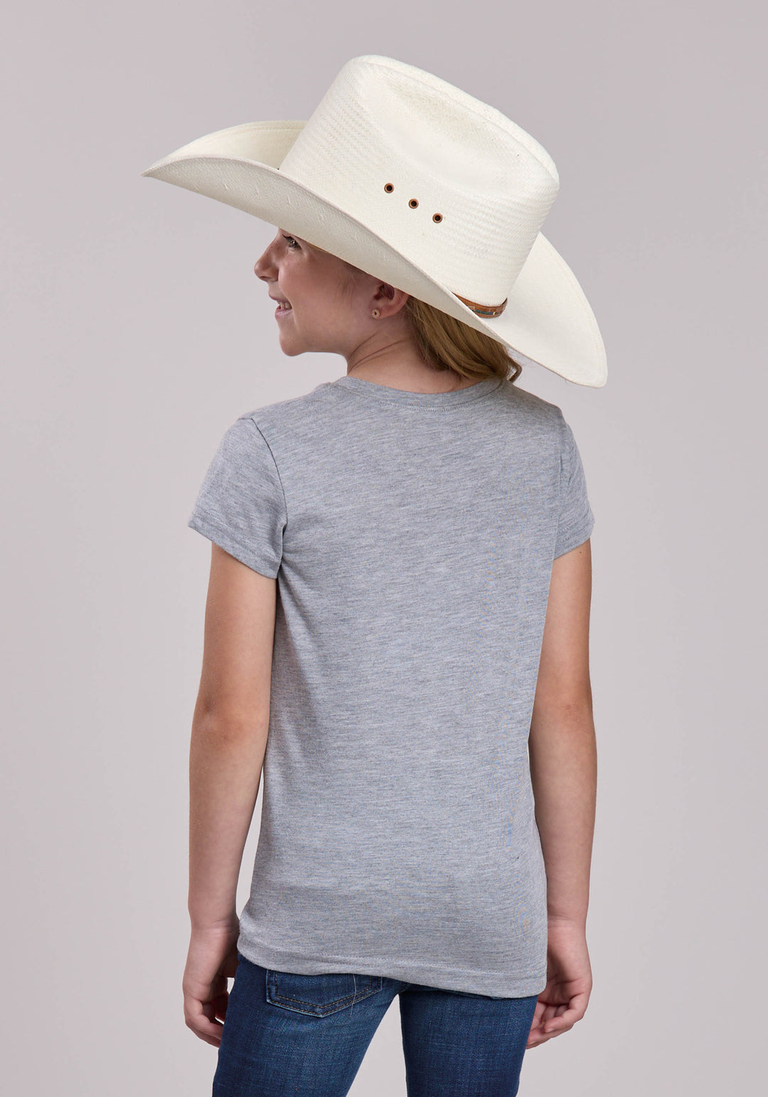 GIRLS ROPER POLY RAYON HEATHER GREY JERSEY SHORT SLEEVE SHIRT