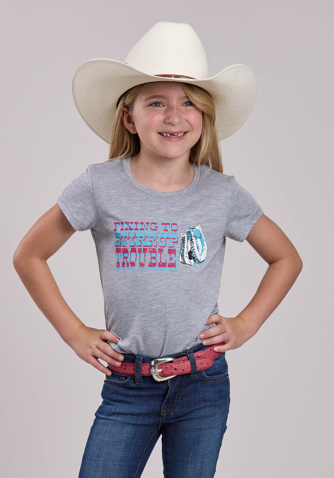 GIRLS ROPER POLY RAYON HEATHER GREY SHORT SLEEVE SHIRT