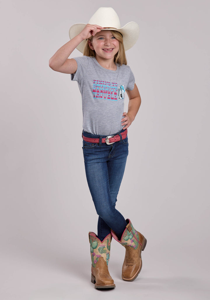 GIRLS ROPER POLY RAYON HEATHER GREY SHORT SLEEVE SHIRT