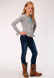 GIRLS HEATHERED GRAY WITH TOO MANY SHOES SCREEN PRINT LONG SLEEVE KNIT T-SHIRT