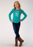 GIRLS TURQUOISE WITH LOVE SCREEN PRINT LONG SLEEVE KNIT T-SHIRT