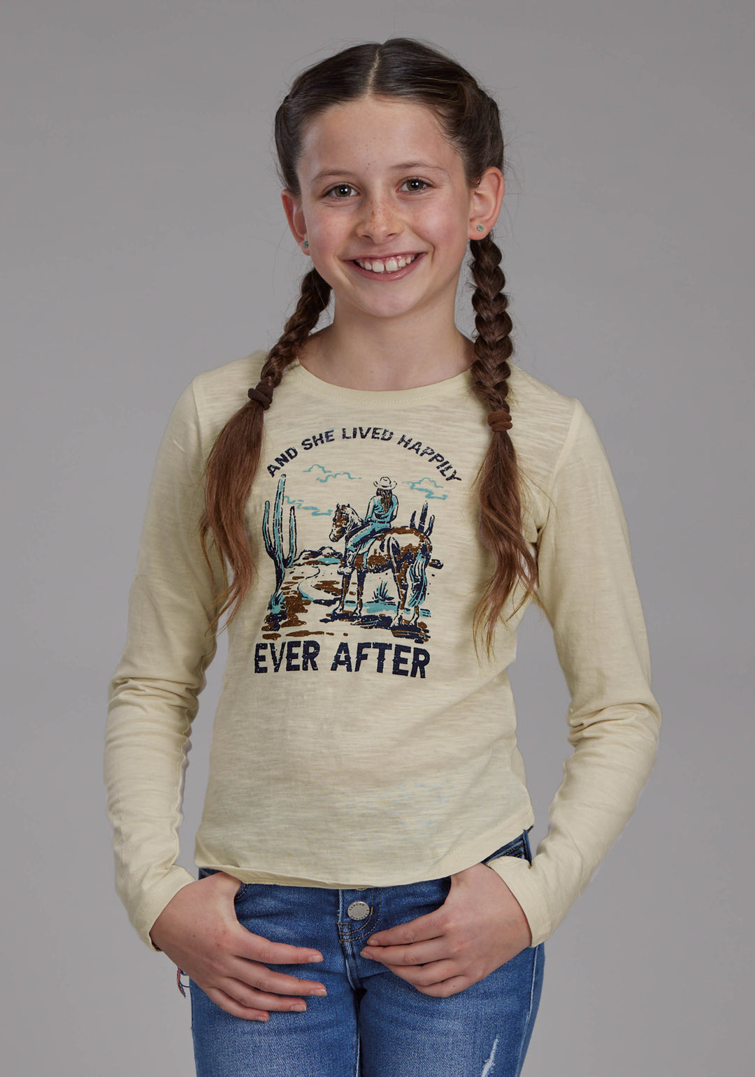 GIRLS COTTON SLUB LONG SLEEVE JERSEY TEE LONG SLEEVE PULLOVER WESTERN SHIRT