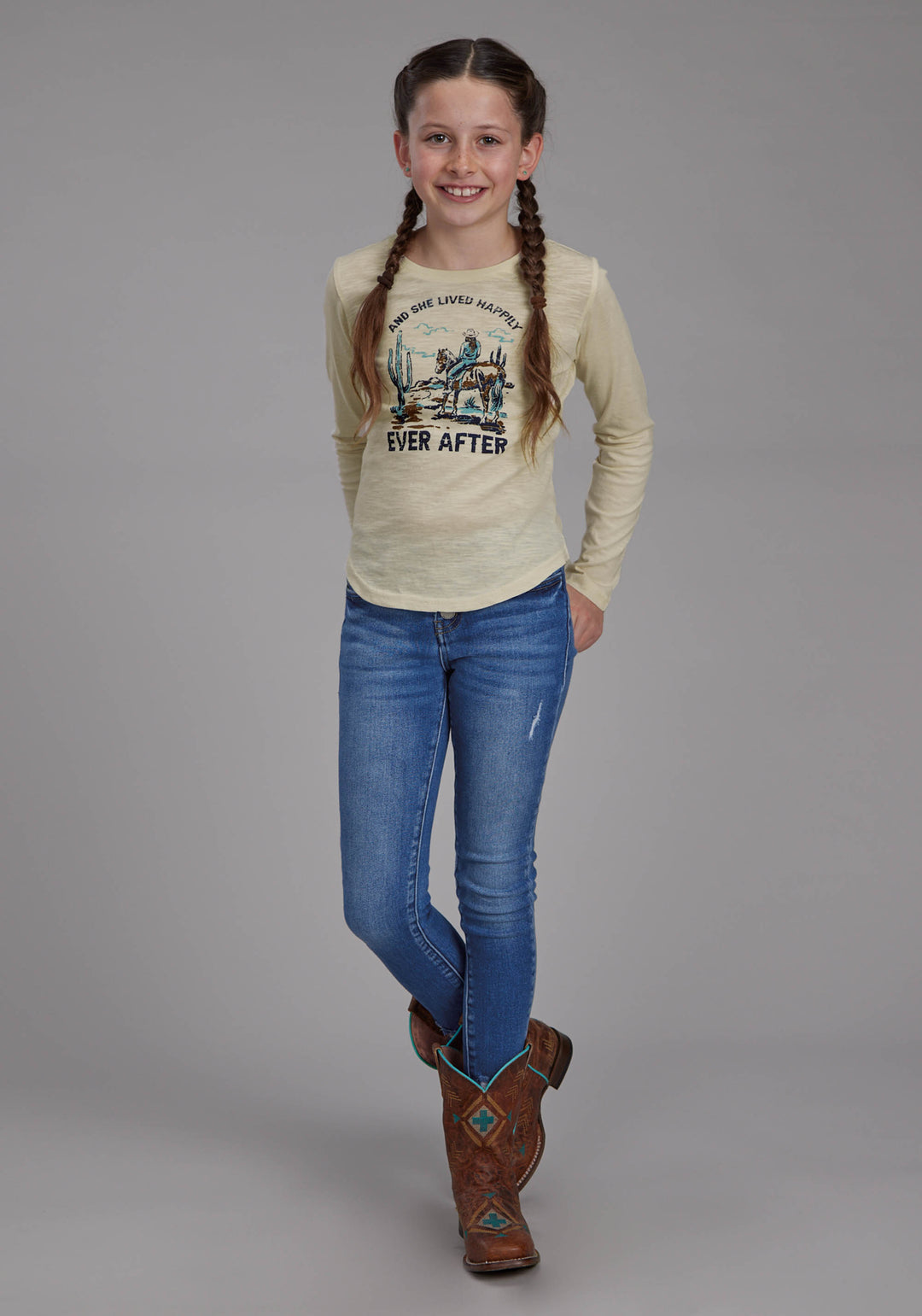 GIRLS COTTON SLUB LONG SLEEVE JERSEY TEE LONG SLEEVE PULLOVER WESTERN SHIRT