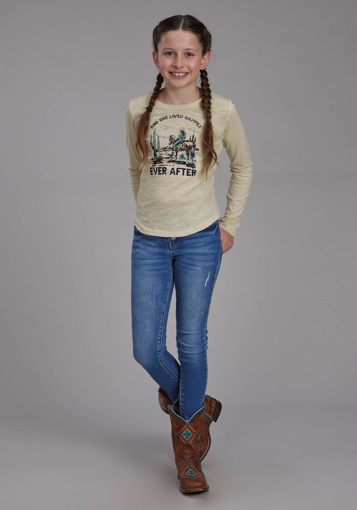 GIRLS COTTON SLUB LONG SLEEVE JERSEY TEE LONG SLEEVE PULLOVER WESTERN SHIRT