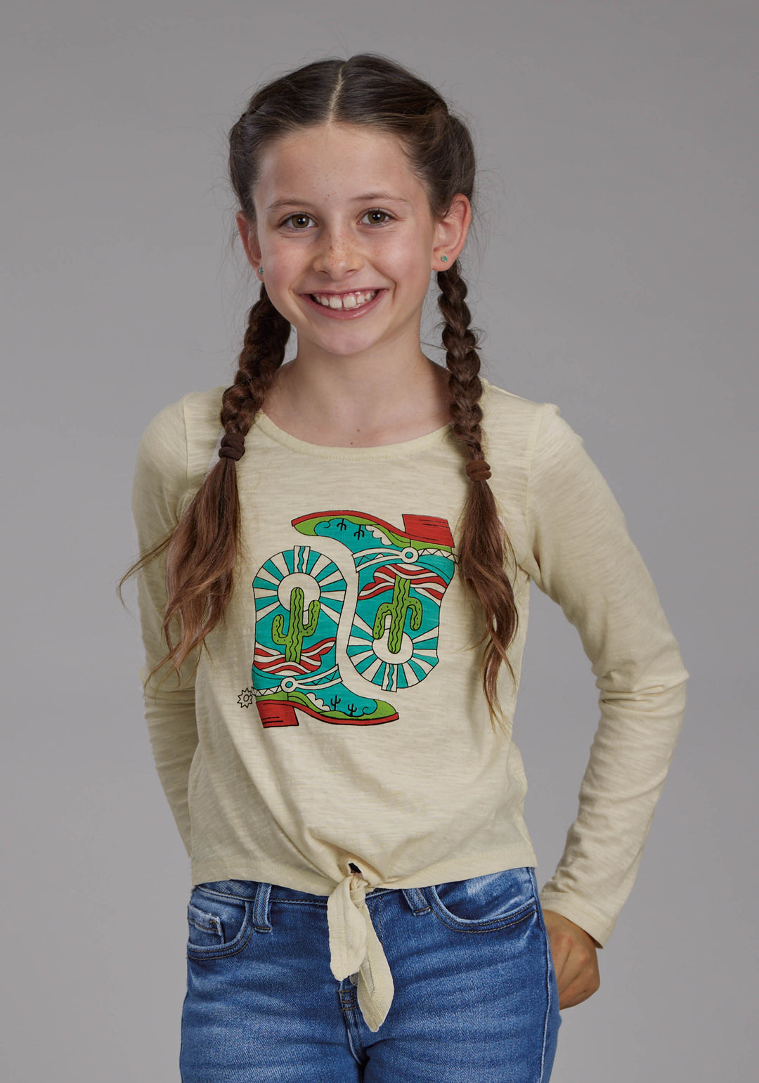 GIRLS COTTON SLUB JERSEY LONG SLEEVE TEE LONG SLEEVE PULLOVER WESTERN SHIRT
